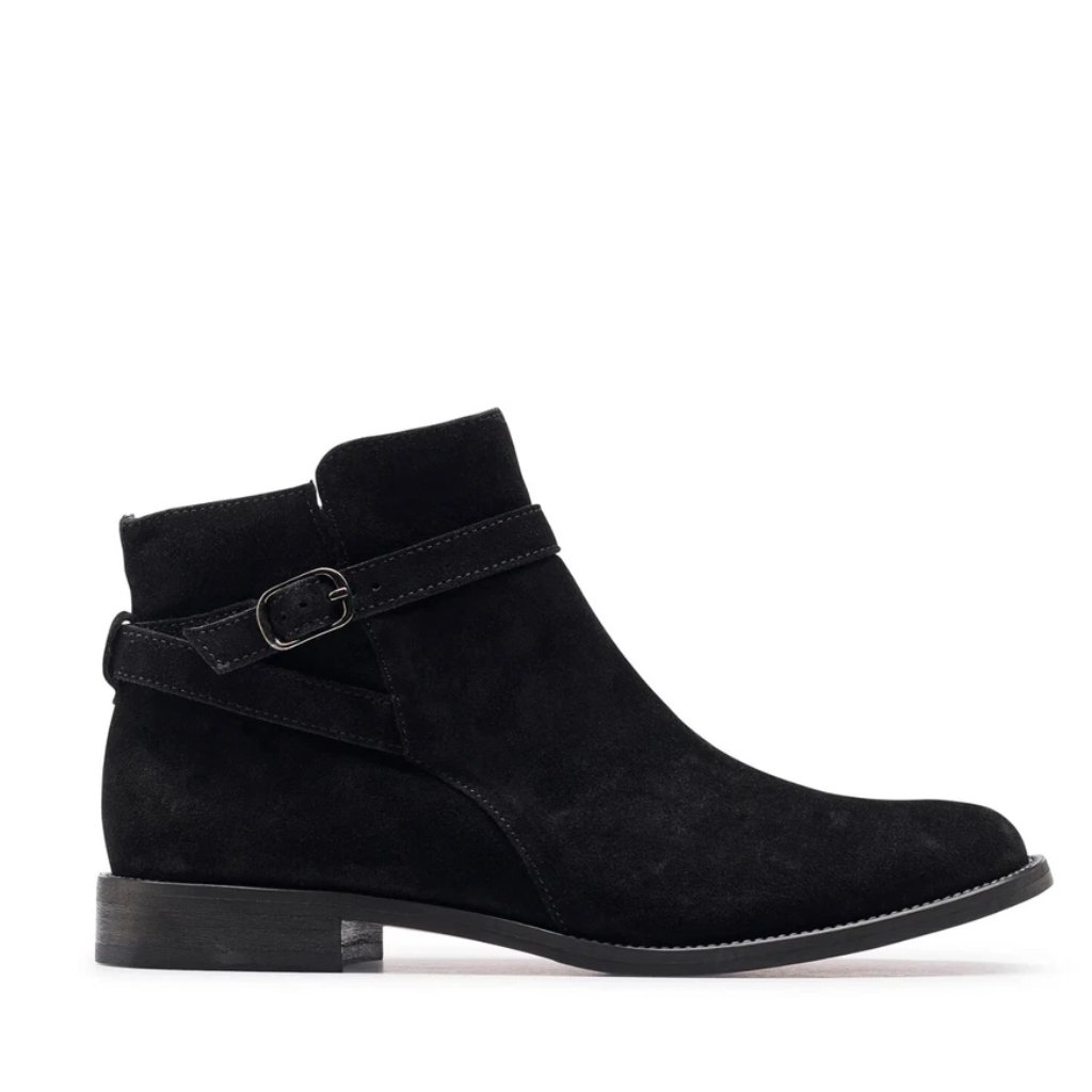 $570 Paul Green Reeve Boot Black Suede Straps Buckle Inside Zip 9 Us (Te14)